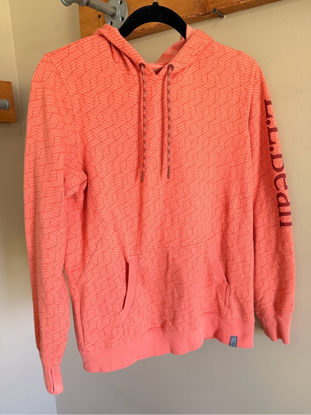 L.L. Bean Coral Geometric Pullover Hoodie with Thumbholes